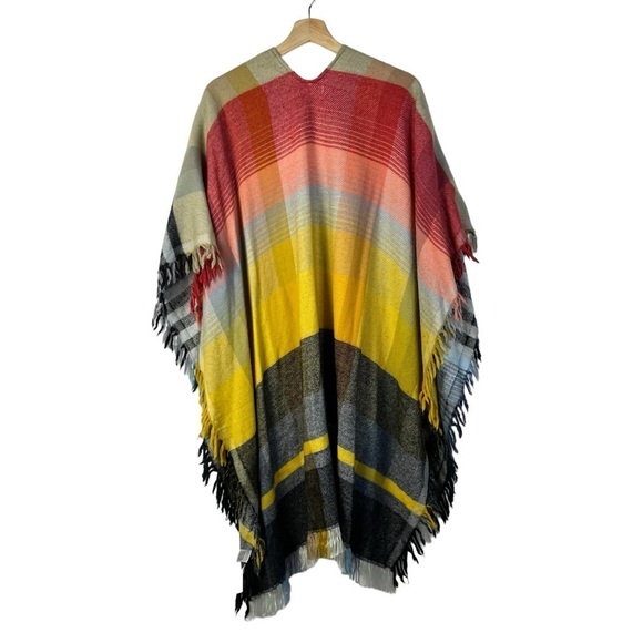 Anthropologie Ruana Wool Multicolor Plaid Pullover Poncho Sweater OS - Picture 3 of 5